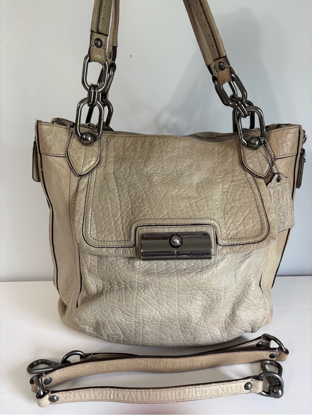 Coach Kristin Elevated Pebbled Leather Side Zip Satchel - Archival Boho Chic
